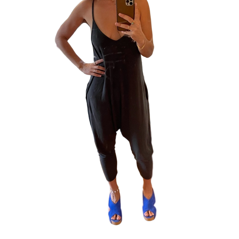 Spiritual Gangster made in USA sexy black harem romper with pockets - Picture 10 of 15